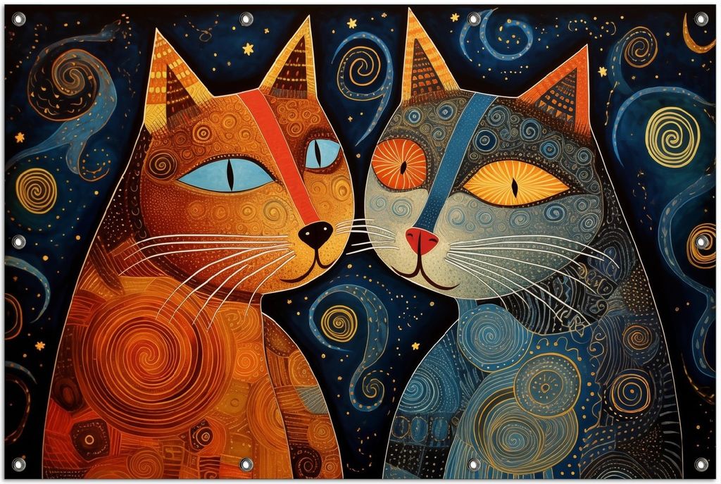 Wallario Outdoor-Poster für Garten oder Balkon, Motiv Kosmische Katzenfreunde, in ca. 100 x 150 cm