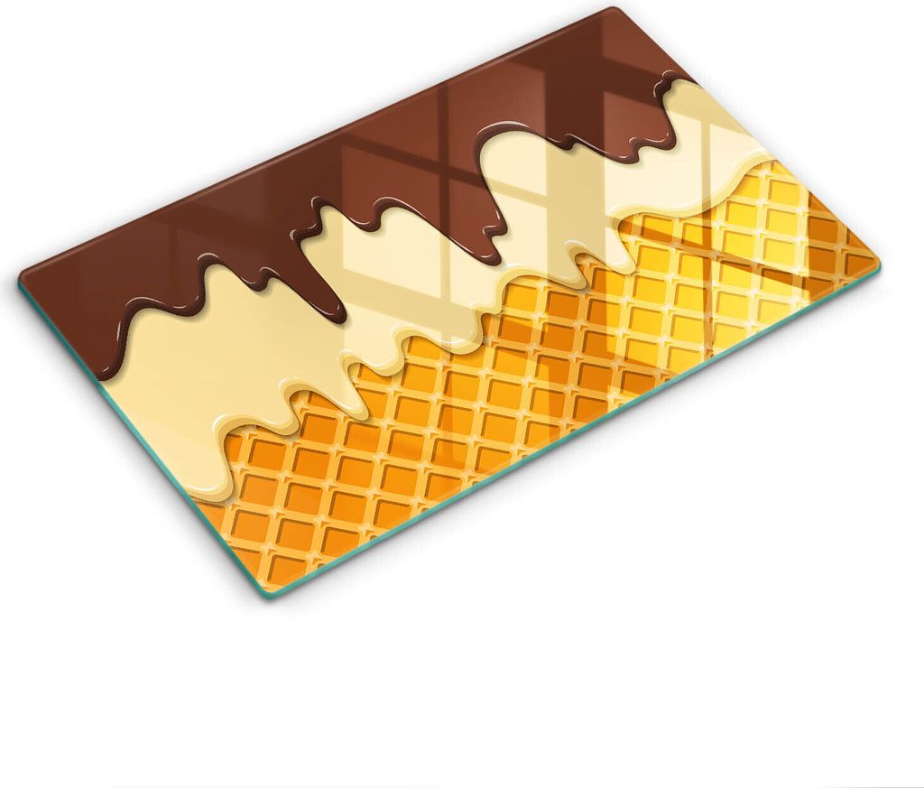 Glasschneideplatte - Herdabdeckplatte - 52x30 cm - Schneidebrett - Spritzschutz - Illustration von Eiscreme