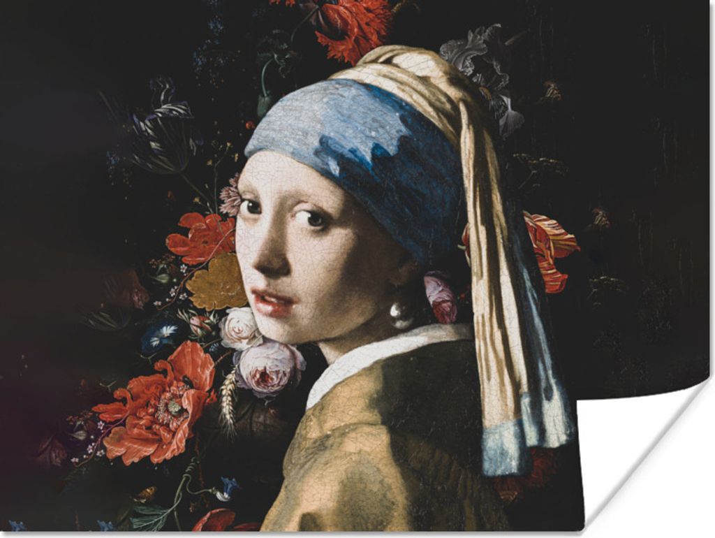 MuchoWow Poster Das Mädchen mit dem Perlenohrring - Vermeer - Blumen 40x30 cm - Plakate für die Wände - Poster Wohnzimmer