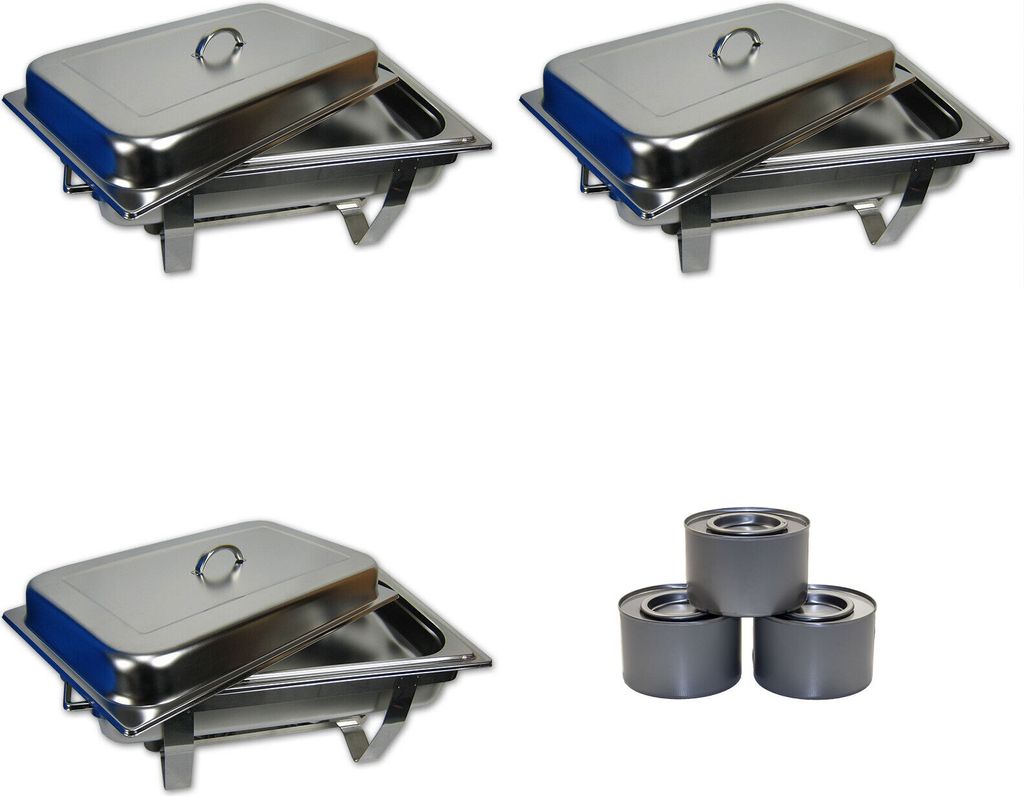 AcMax Chafing Dish Speisenwärmer Warmhaltebehälter Edelstahl 3er GN-Behälter Profi Set