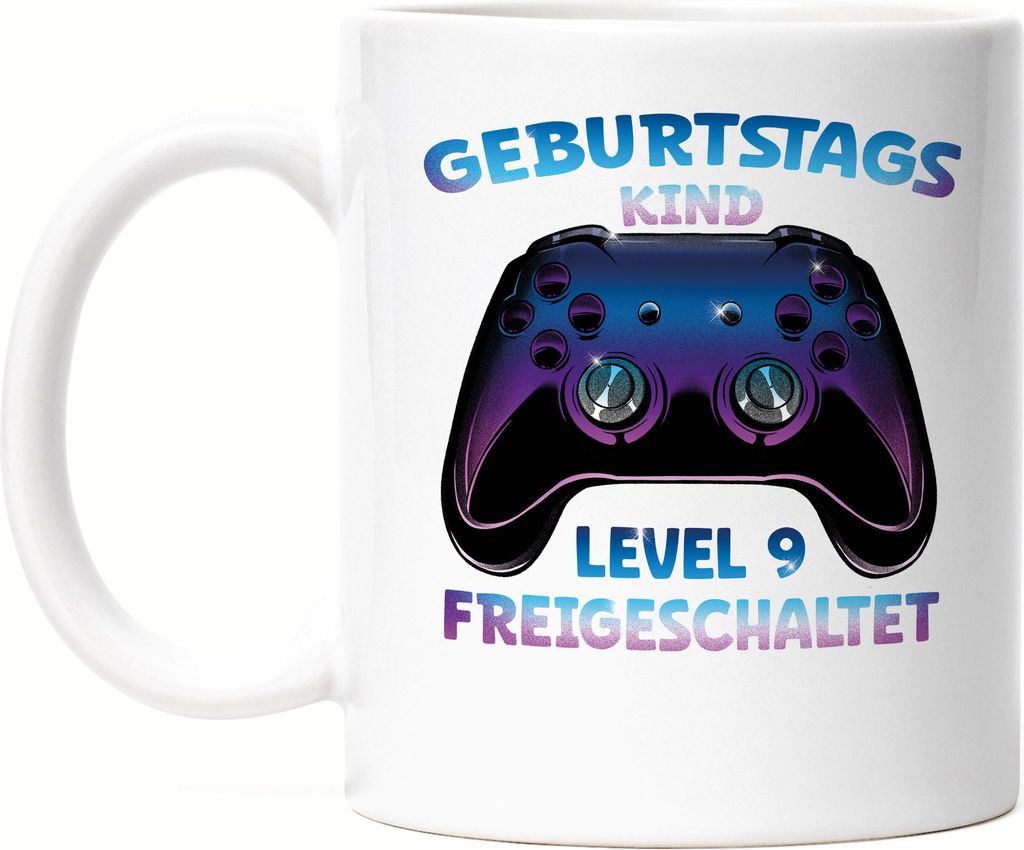 Geburtstagskind Level 9 Freigeschaltet Tasse Weiß Happy Birthday Geburtstag Alles Gute Controller Konsole Gamer