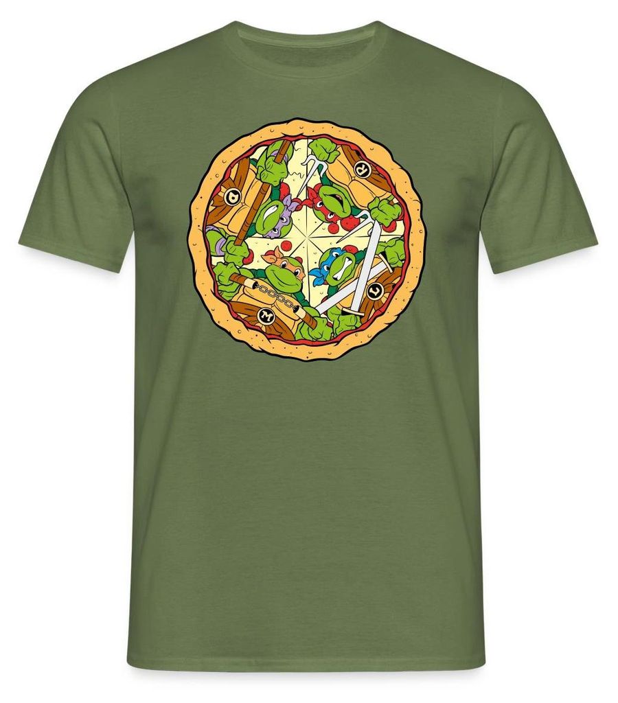 Spreadshirt Teenage Mutant Ninja Turtles Pizza Logo Männer T-Shirt, M, Militärgrün