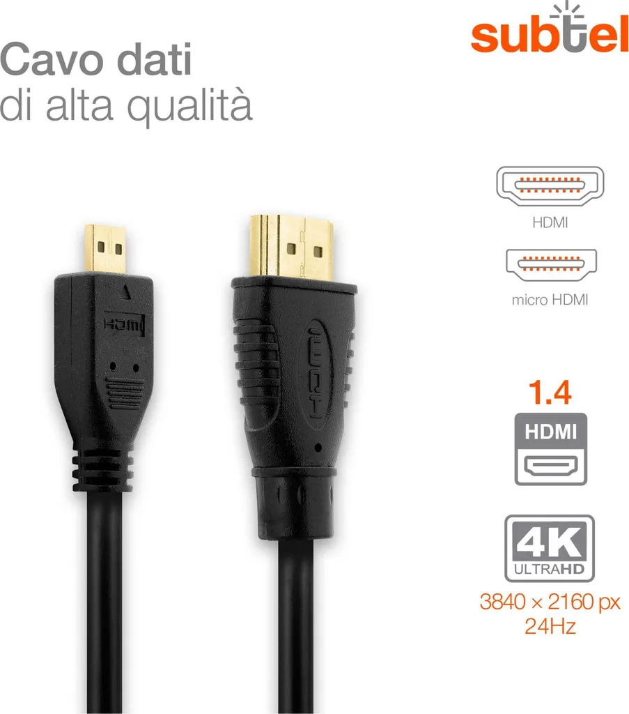 Cavo Micro HDMI Tipo D, lungo 3m, compatibile con Ricoh G900 G900SE GR Digital GR II WG-20 WG-30W WG-4 WG-4 GPS WG-5 GPS WG-50 WG-60 WG-M1 WG-M2 - HC-1 W/W Cavetto Micro HDMI 1.4 Cavetto, filo HDMI - 2