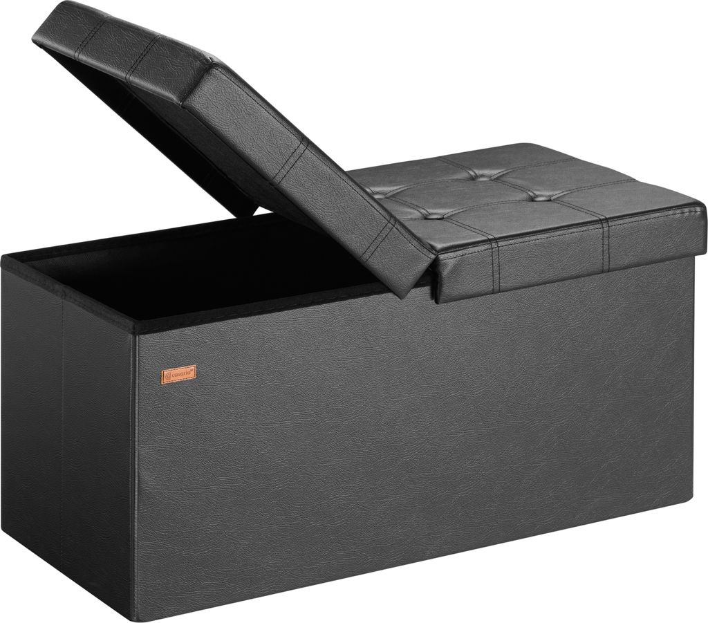 CASARIA Sitzbank mit Stauraum Faltbar Schwarz 80x40x40cm Gepolstert Deckel Kunstleder Schlafzimmer Wohnzimmer Flur Sitztruhe Truhenbank Polsterbank