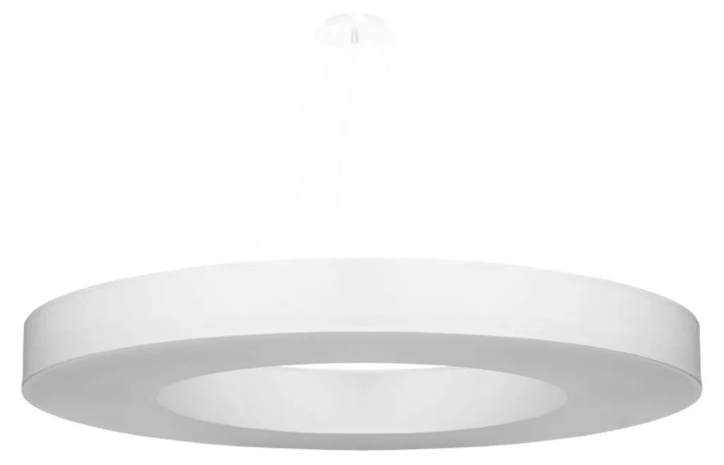 Lustre grand format 90cm blanc en tissu Saturno Slim 8 ampoules E27