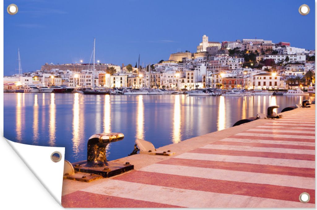 MuchoWow 120x80 cm Outdoor-Poster Gartendeko Sichtschutz Garten Poster für den Garten Ibiza-Stadt am Abend