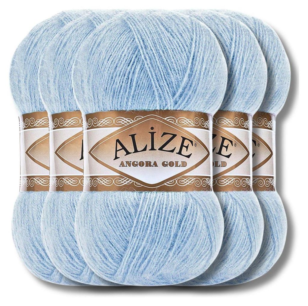 Alize 5x 100g Angora Gold Wolle, Uni, Häkeln, Stricken (Ice Produktbild 