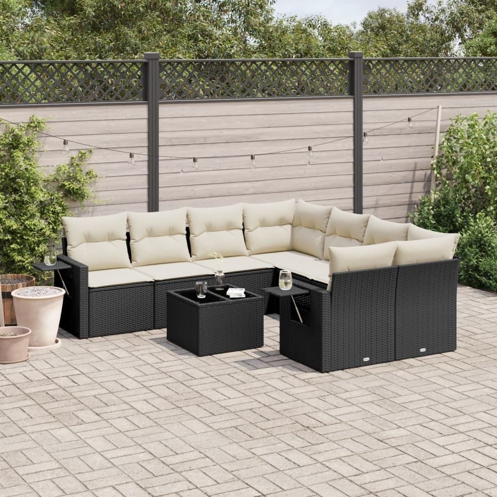 Maison Exclusive - 9-tlg. Garten-Sofagarnitur mit Kissen Schwarz Poly Rattan