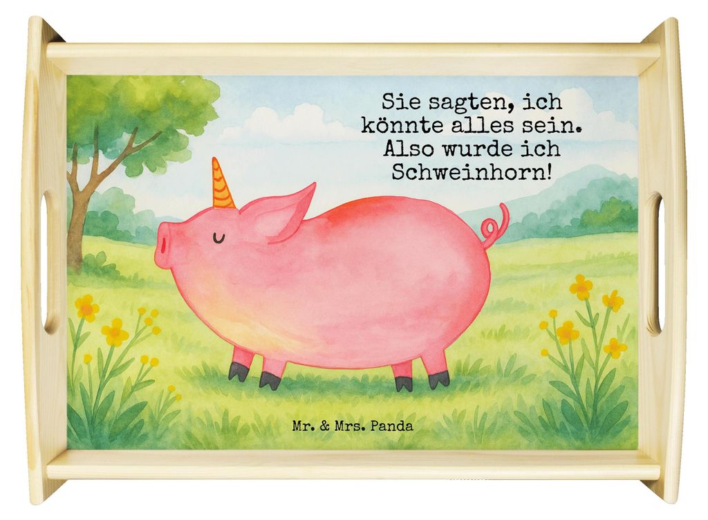 Mr. & Mrs. Panda sofatablett Einhorn Schwein Design - Weiß - Geschenk, Einhörner, Servierplatte Holz, Servier Tablett, Spaß, Spruch, Unicorn, se...