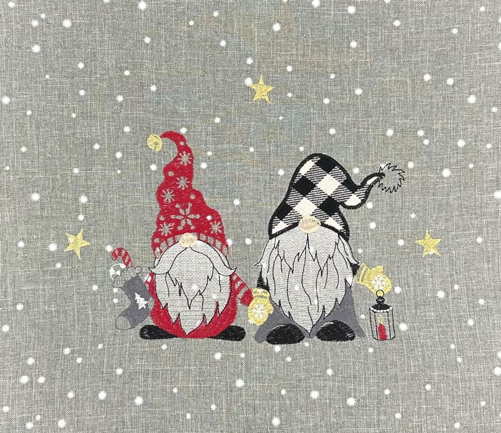 Kissenhülle 40 x 40cm mit Stickerei Wichtel Winter Weihnachten Dekokissen Sofakissen 40 x 40 cm Kissenhülle - hellgrau