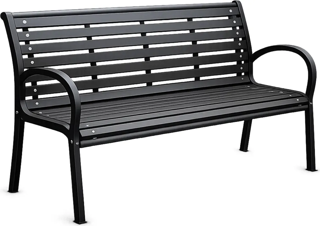 Banc de jardin LAIMA robuste en métal noir avec accoudoirs ergonomiques