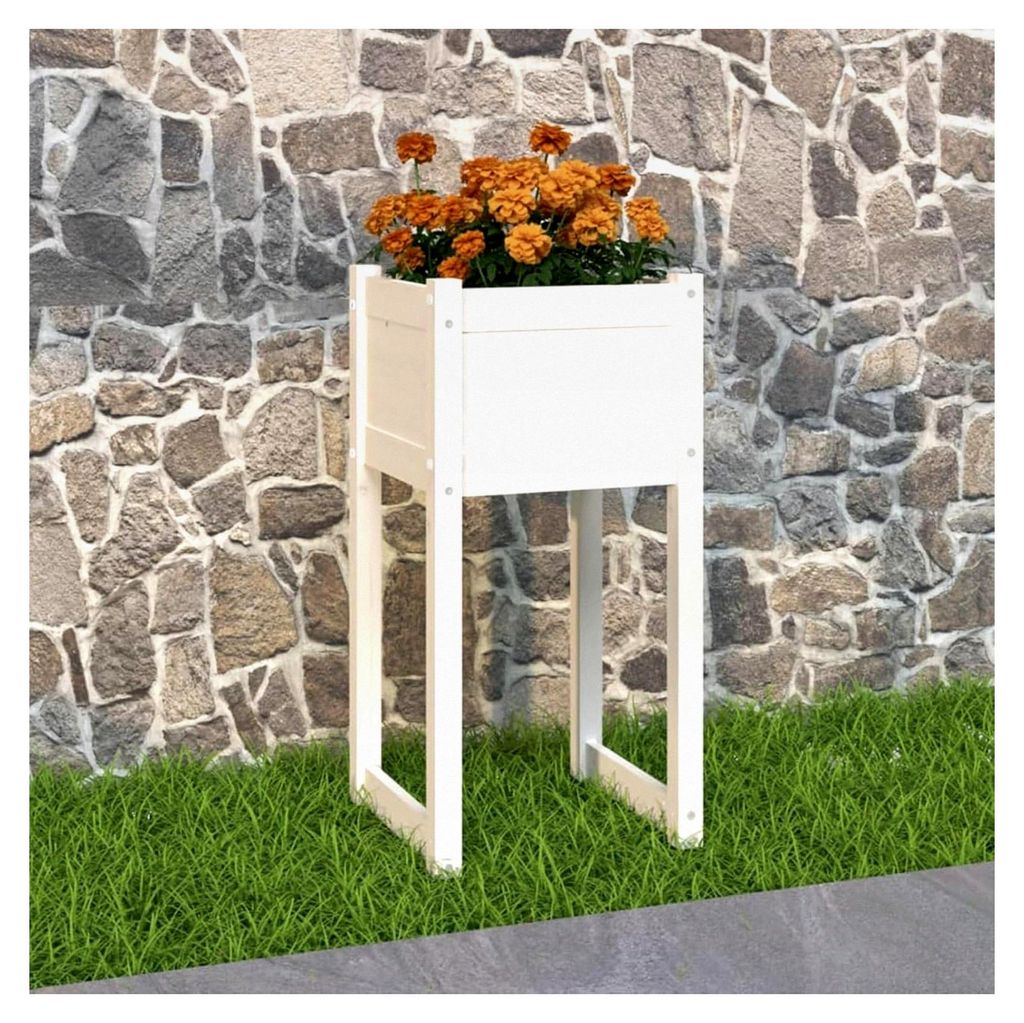 Pflanzkübel Weiß 40x40x81 cm aus Kiefernholz für Garten, Terrasse und Balkon