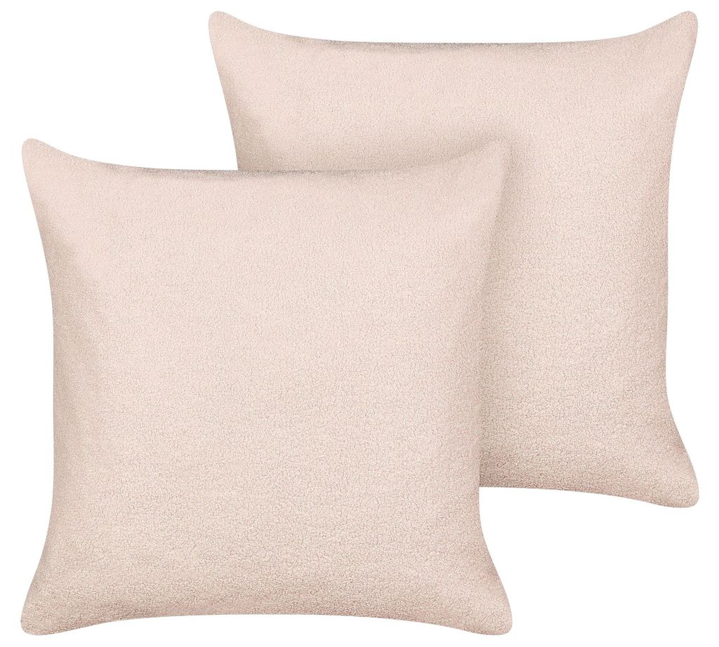 BELIANI Dekokissen 2er Set Pastellrosa Bouclé Quadratisch 60x60 cm Bezug mit Füllung Reißverschluss Einfarbig Modern Wohnzimmer Schlafzimmer Sof...