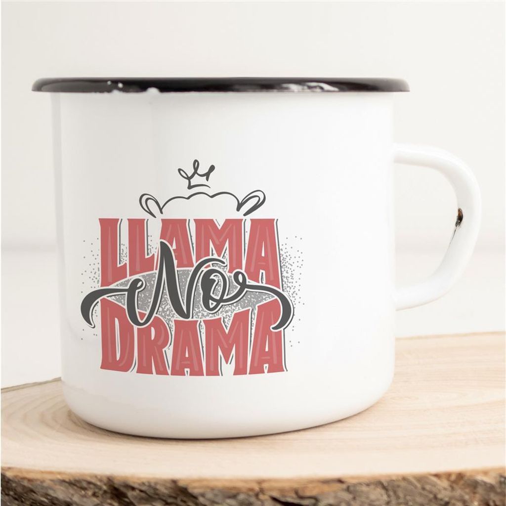 Huuraa Emaille Tasse Llama no Drama Geschenk Kaffeebecher Vintage 300ml Llama no Drama Präsent