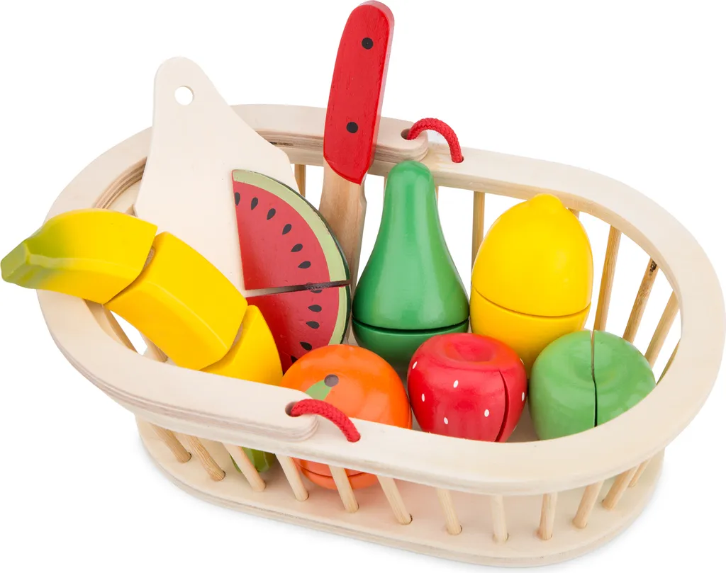 New Classic Toys Panier de Fruits à Découper en Bois pour Enfant - 18 Pcs