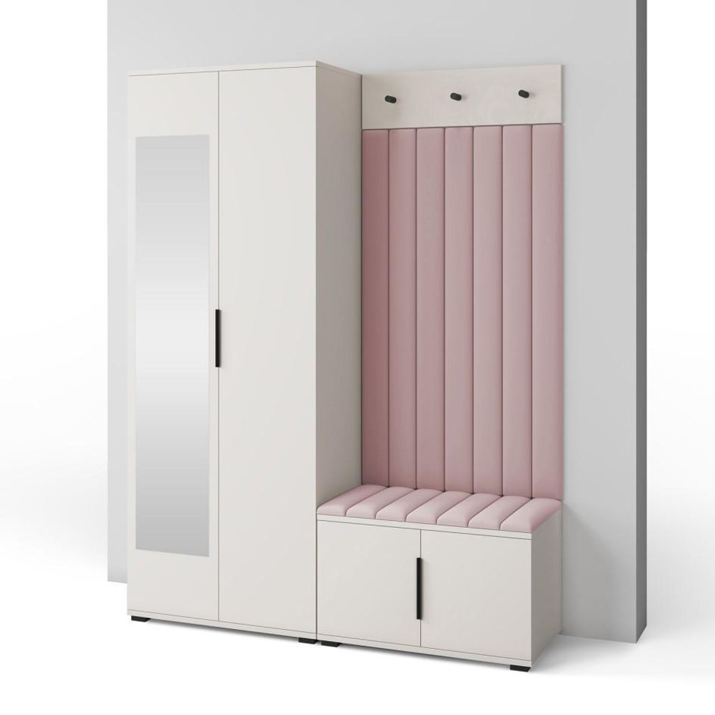 Garderoben-Set Napoli Version 13: Kleiderschrank mit Polsterpaneelen, Schuhschrank Flur und Eingangsbereich (Cashmere/Trinity 19)