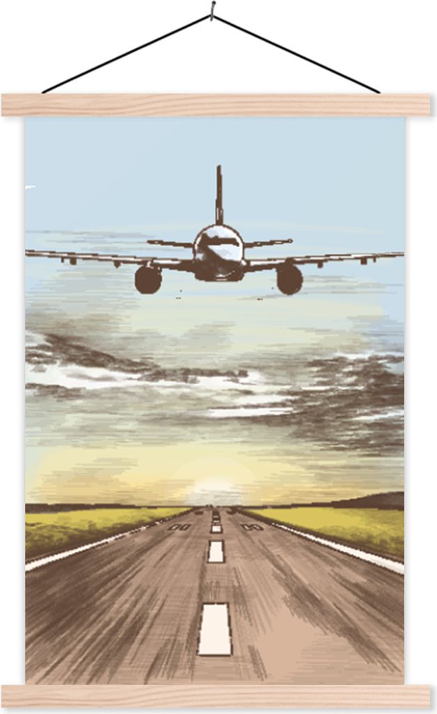 MuchoWow Textilposter Flugzeuge - Himmel - Sonne 40x60 cm mit holzfarbenen Rahmen - Poster