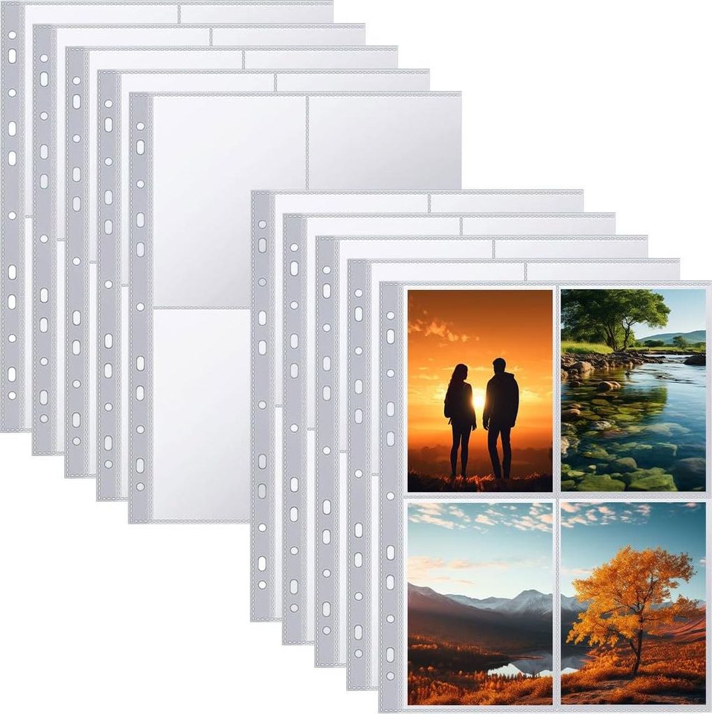 100 Stück Fotohüllen DIN A4, 4 Fächer transparente Ansichtskartenhüllen DIN A4, Fotohüllen DIN A4 geteilt, Ansichtskartenhüllen, transparente...