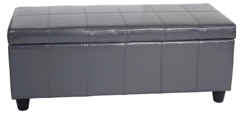 Aufbewahrungsbank Kriens, Leder + Kunstleder, 112x45x45cm - - grau