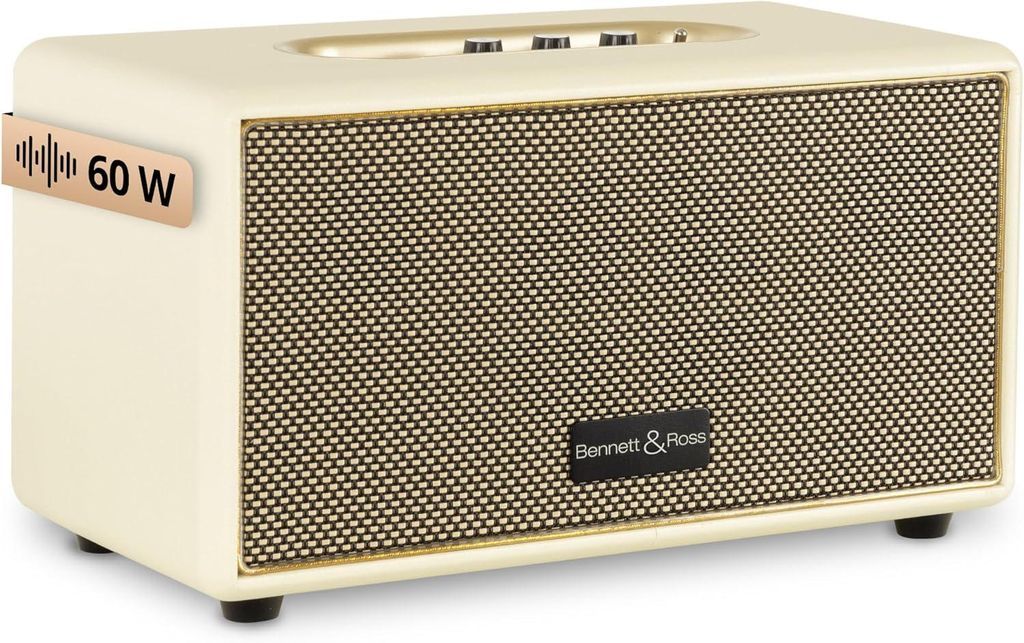 BB-860CW Blackmore - Retro BlueTooth Lautsprecher in Lederoptik - 60W Stereo Speaker mit Bass - USB-Anschluss-Vintage Box - 3,5mm Klinke Aux-Anschluss
