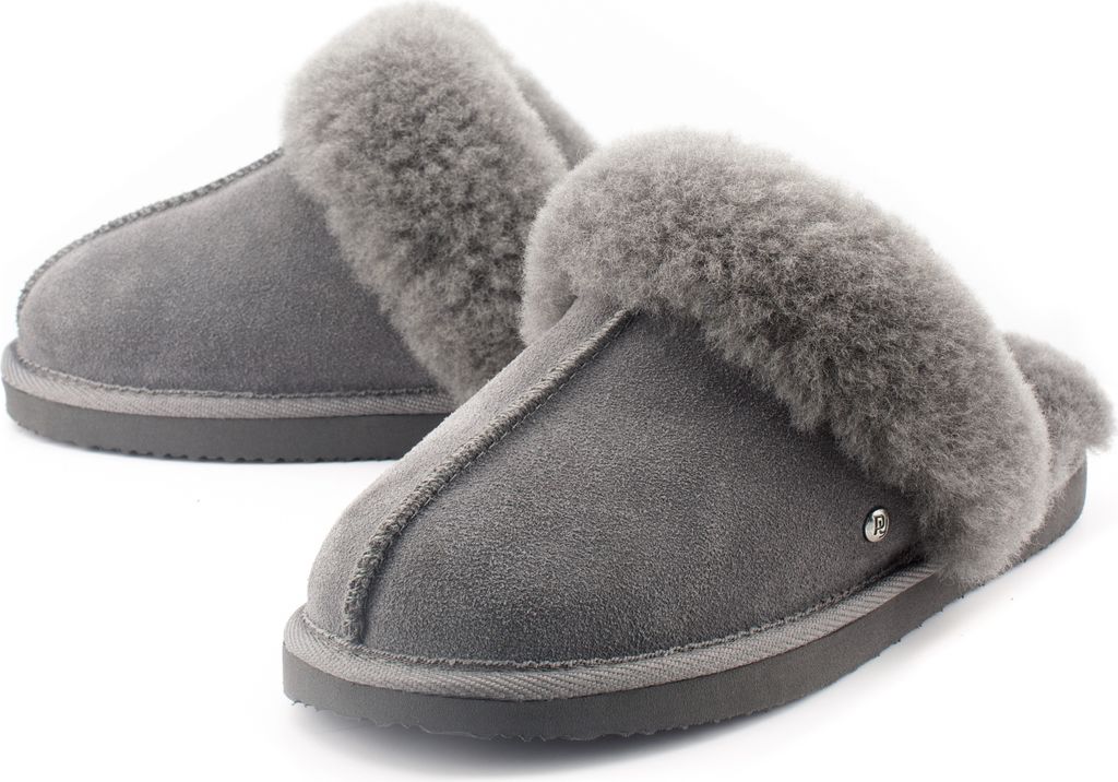Damen & Herren Rutschfester Sohle Winterhausschuhe Geschenkidee Wärmende mit Schaffellkragen Umweltfreundliche Hausschuhe, Antrazit 38#