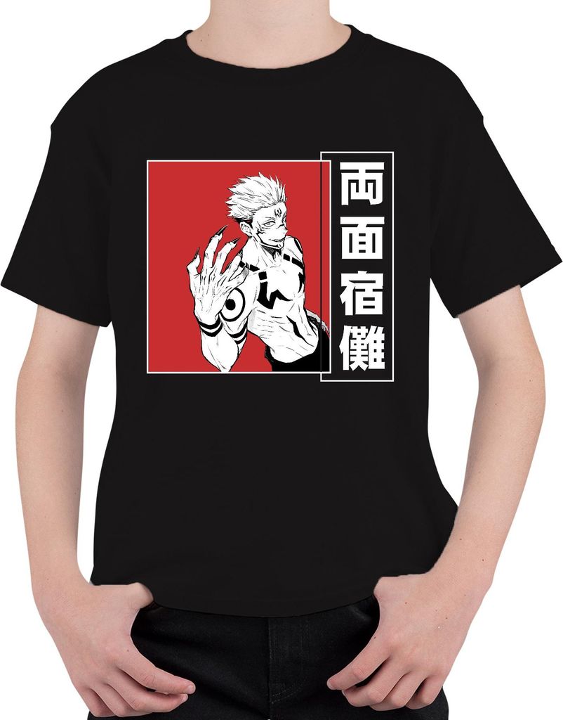 Ryomen Sukuna Jujutsu Kaisen Dämon Manga Anime Ästhetik düster rot Uni Kinder T-Shirt, Schwarz, 116