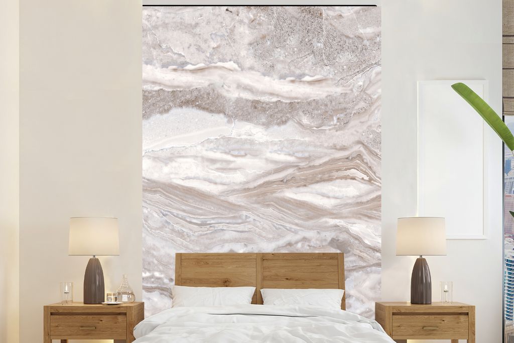 MuchoWow Fototapete für Wohnzimmer oder Schlafzimmer Wandtapete Vinyl Motivtapete Marmor - Steine - Rosa - Textur - 225x350 cm - Schlafzimmer ta...