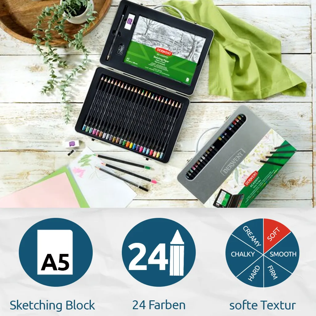 Derwent Academy Set Regalo 35 Pezzi - Custodia Metallo Portatile - 2