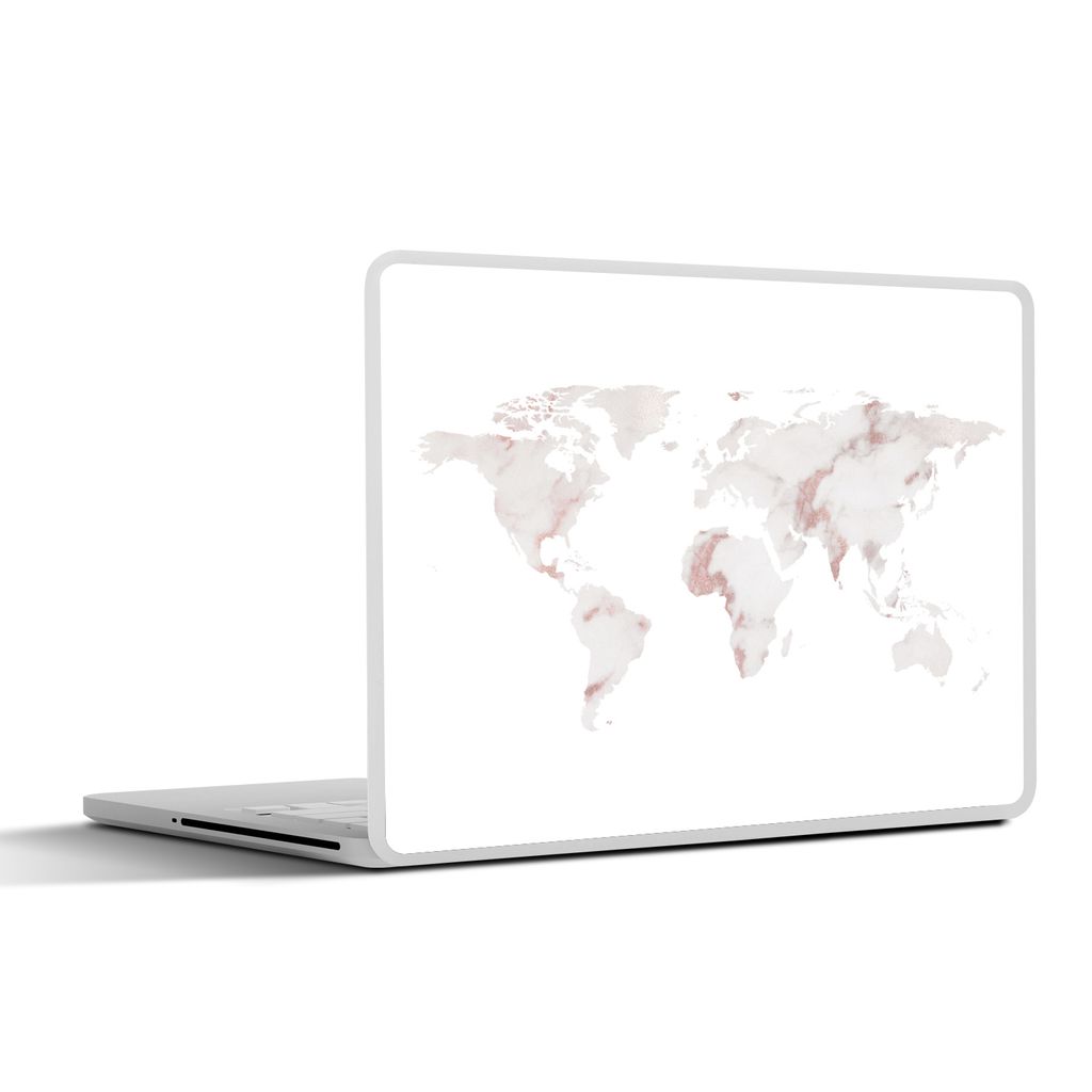 MuchoWow Laptop Aufkleber Sticker Cover Weltkarte - Marmor - Rosa 40x30 cm - Laptop Dekoration - Selbstklebend