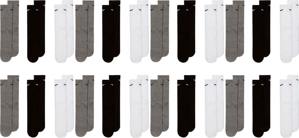 12 Paar Nike Everyday Lightweight Crew SX7676 Tennis Socke - Farbe: weiß grau schwarz - Größe: 46-50