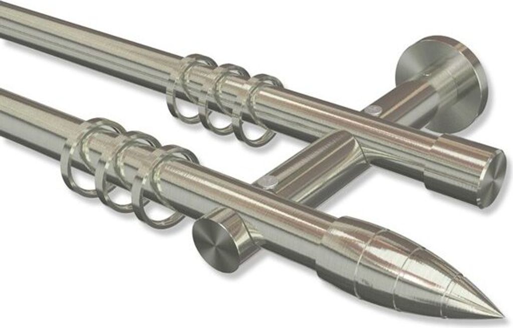 Interdeco Gardinenstange, Vorhangstange Edelstahl-Optik Modell Platon Samanto, 20 mm Ø 2-läufig, 200 cm