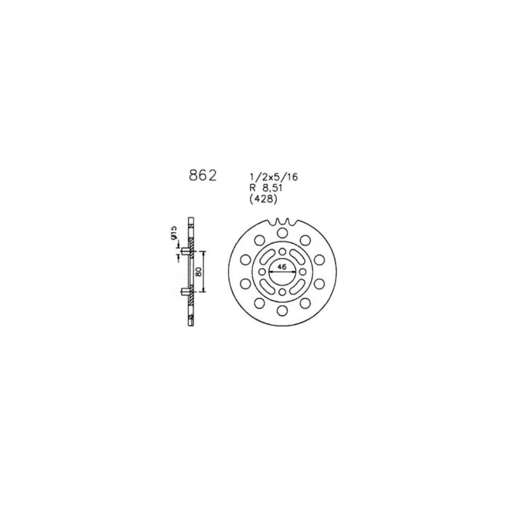 Pignon noir 46 dents ultra résistant pas 428 pour Zündapp SX 80 type 0862