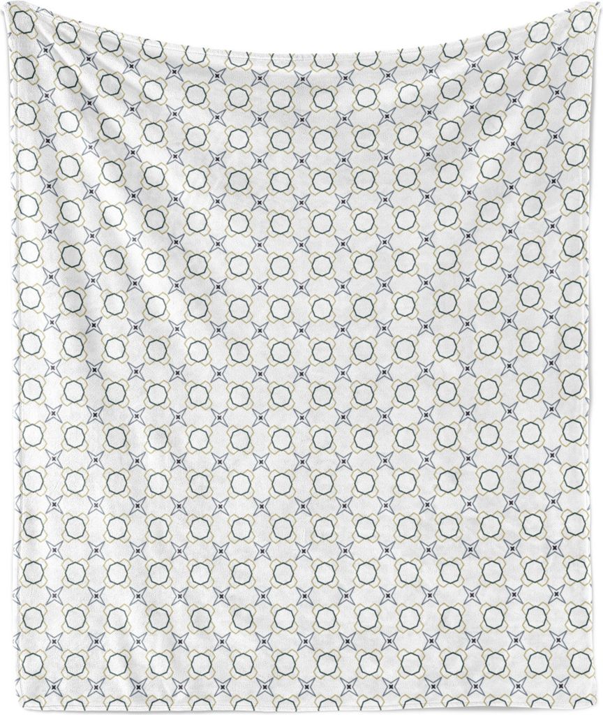 ABAKUHAUS Abstrakt Weich Flanell Fleece Decke, Hand Drawn Umrißzeichnungen Stern wie Formen Geometrische Runden, 175 x 230 cm, Dunkelgrau Hellgrü...