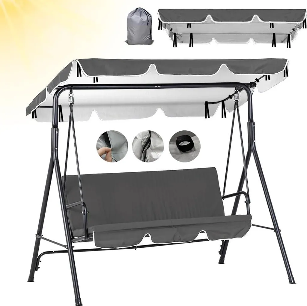 Couverture de toit pour banc oscillant 3 places Gris Imperméable 420D