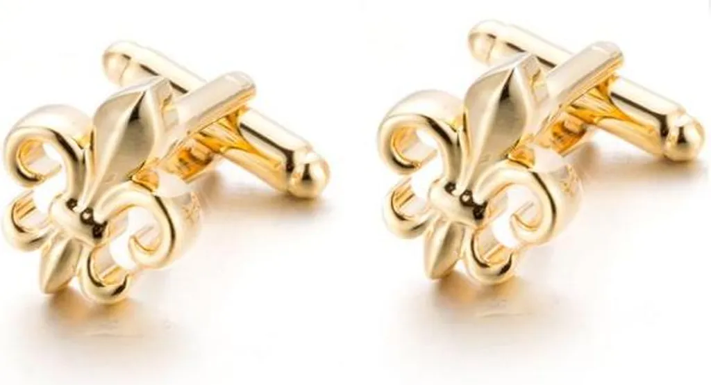 Boutons de manchette fleur de lys héraldique française en laiton vieilli