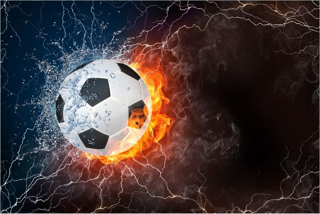 Wallario selbstklebendes Poster - Fußball - Feuer und Wasser, Größe: 100 x 150 cm