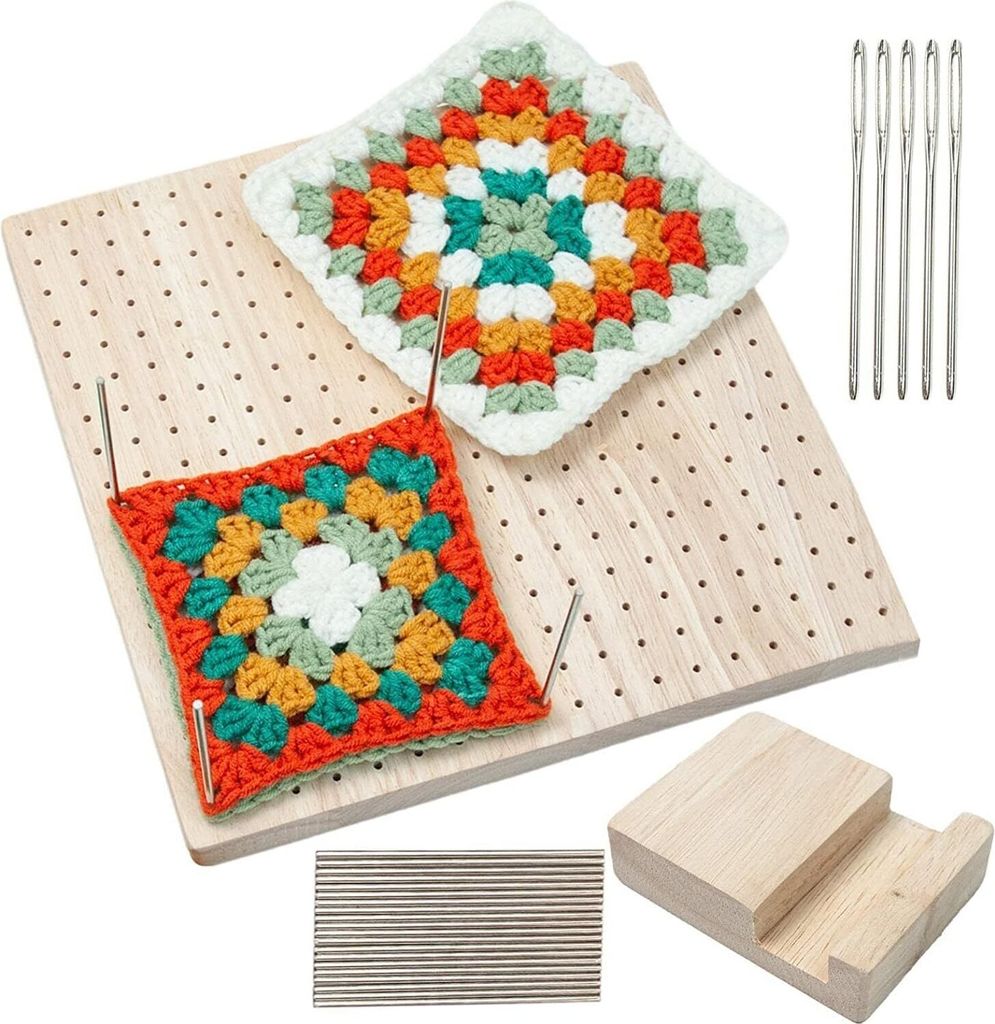 Handcrafted Wooden Blocking Board, Und Häkelprojekte Sperrbrett Häkeln Holz, Crochet Blockierbretter Full Kit with 20 Edelstahl-Stabstiften Und 5...