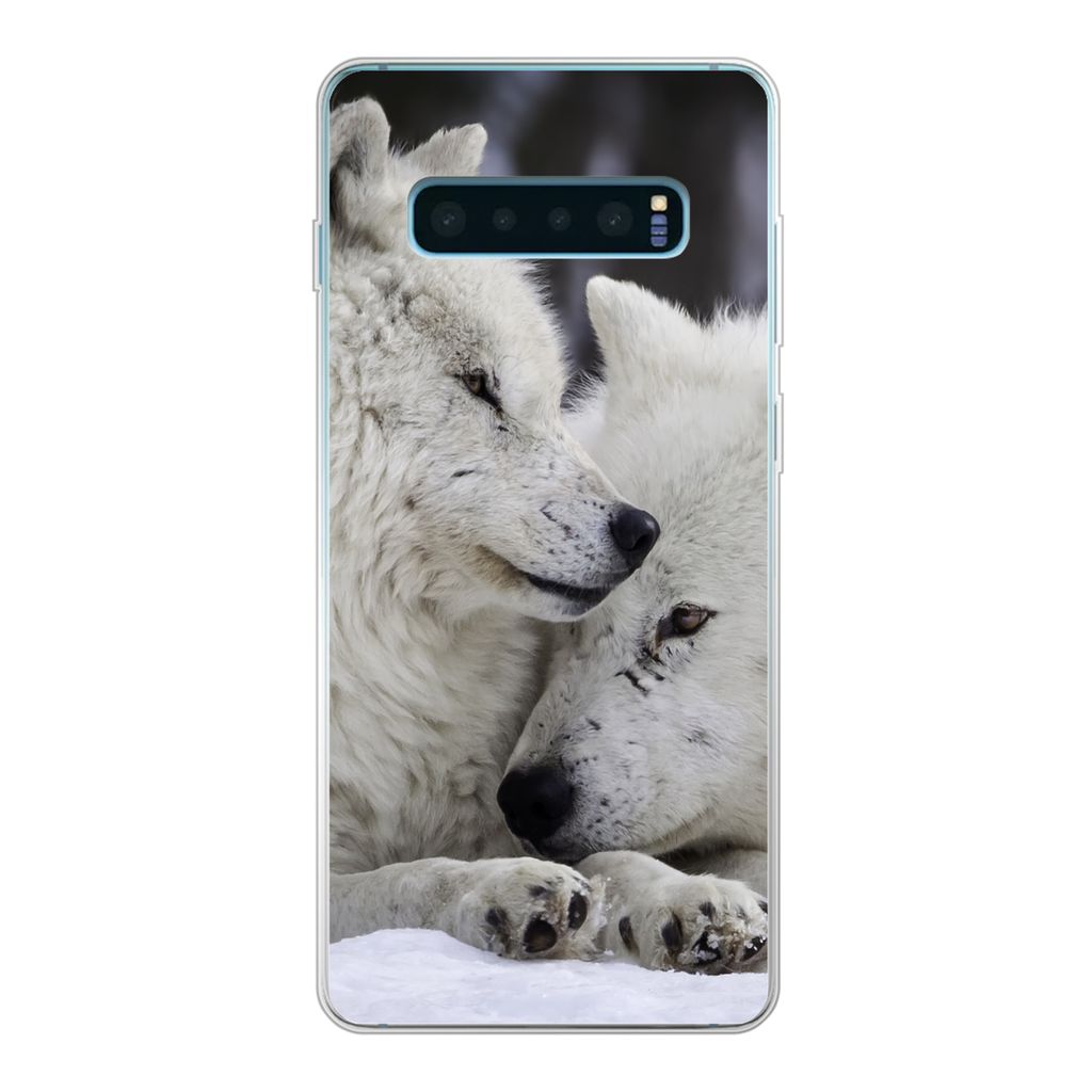 MuchoWow Handyhülle Schutzhülle Hülle für Samsung Galaxy S10 Plus Wölfe - Schnee - Familie Silikon Softcase Handy Hülle - Schutzhülle