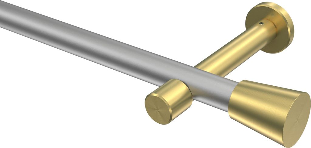 Interdeco Gardinenstange / Vorhangstange Silbergrau / Messing-Optik, Typ Prestige Sitra (Konus) ohne Ringe, 20 mm Ø 1-läufig, 400 cm