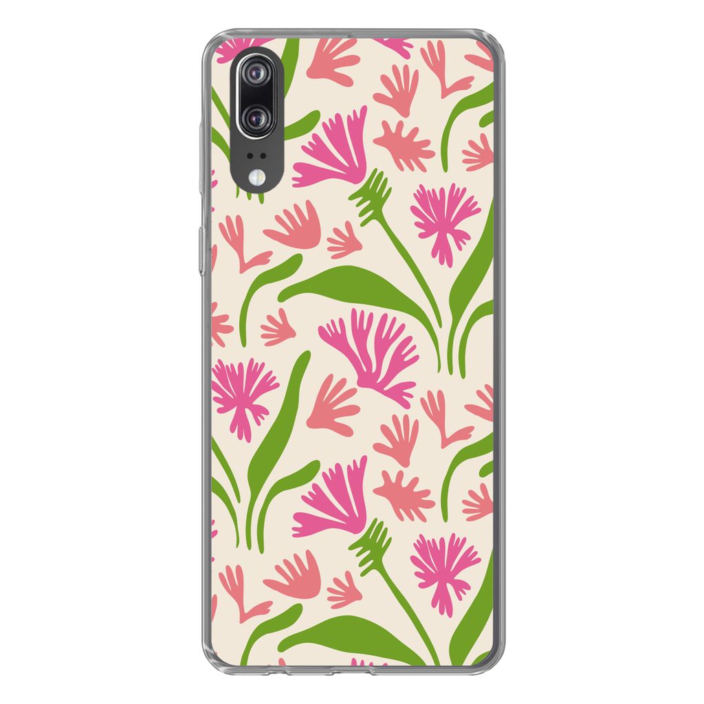 MuchoWow Handyhülle Schutzhülle Hülle für Huawei P20 Blume - Muster - Blatt Silikon Softcase Handy Hülle - Hardcover