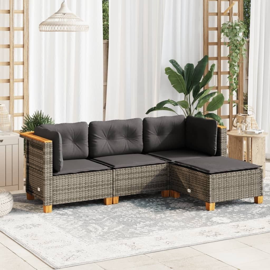 Möbel 4-tlg. Garten-Sofagarnitur mit Kissen Grau Poly Rattan - Sitzgruppe 3261780