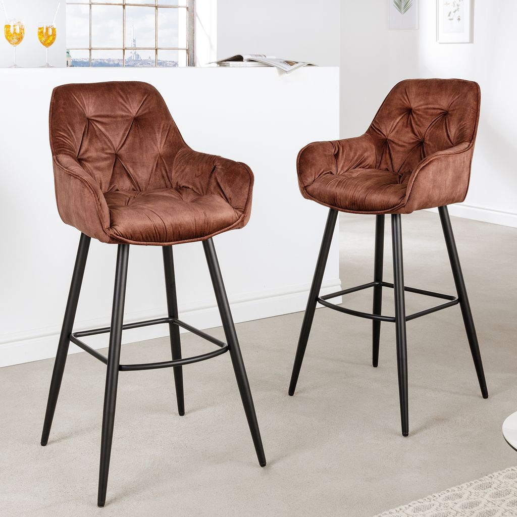Design Barhocker MILANO braun Samt Barstuhl mit Produktbild 