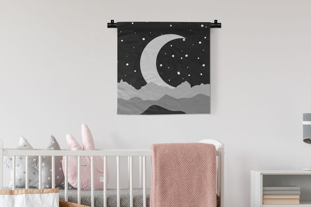 MuchoWow® Wandteppich Wandbehang Nacht - Mond - Schwarz - Produktbild 