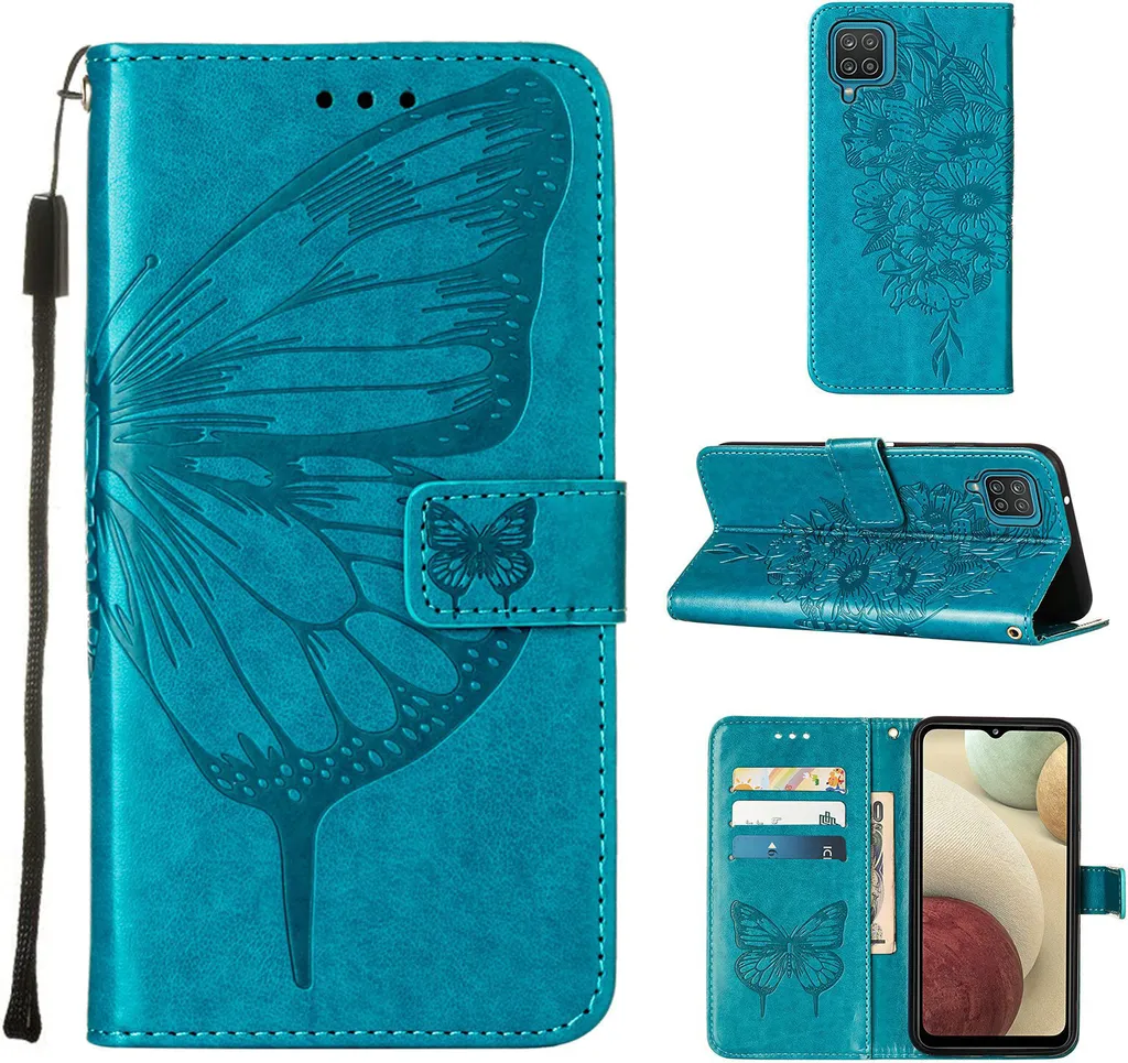 Custodia Protettiva Samsung A12: Flip Cover Antiurto Blu Butterfly
