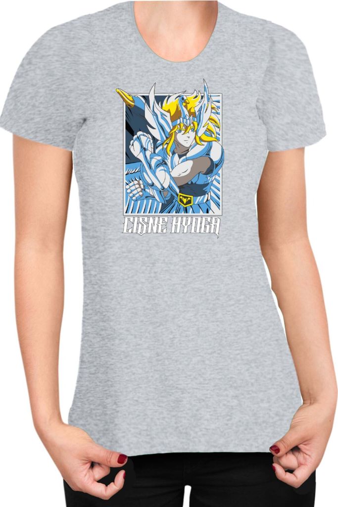 Damen T-Shirt Japan Anime Manga Saint Anime Seiya Cisne Hyuga Cisne Hyuga, Lady M / Grau