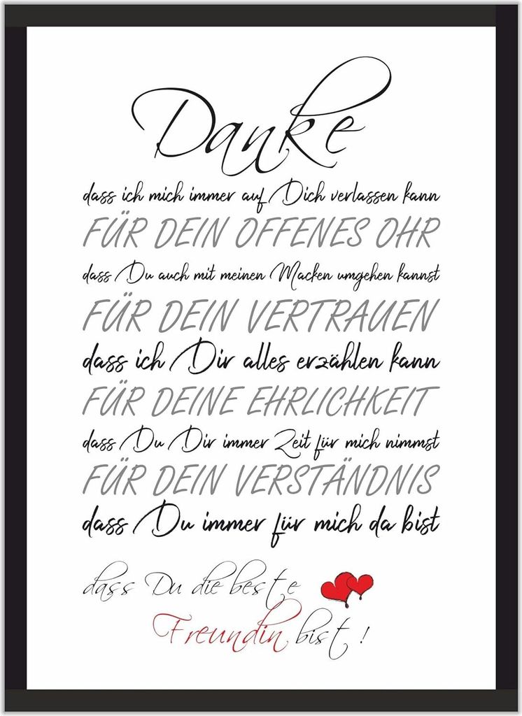 Druck-Geschenk Poster für eine beste Freundin, 21 x 29,7cm