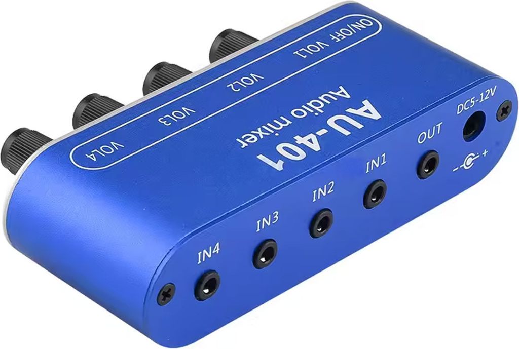 Stereo Audio Signal Mixer Board 4 Kanal mit Gehäuse DC 5V-12V