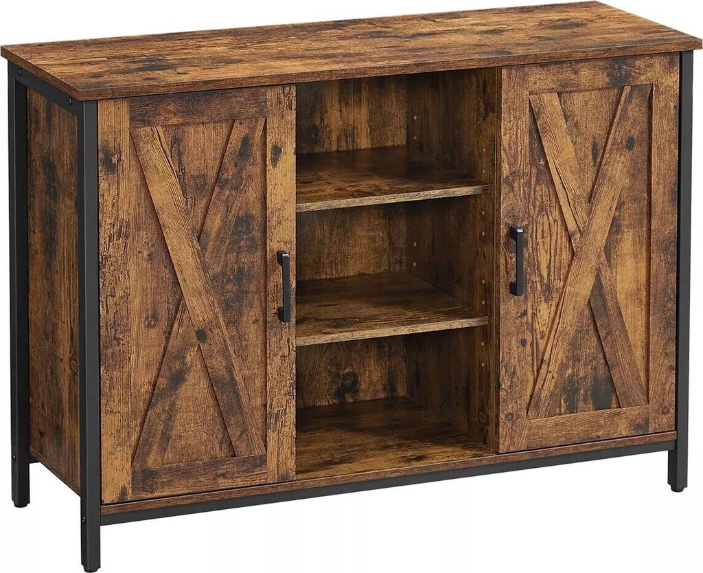 In And OutdoorMatch Sideboard Küchenschrank Orval - Lagerschrank - Weinschrank - mit 2 Türen - 100 x 35 x 81,4 cm - Industriestil - Vintage-Braun...