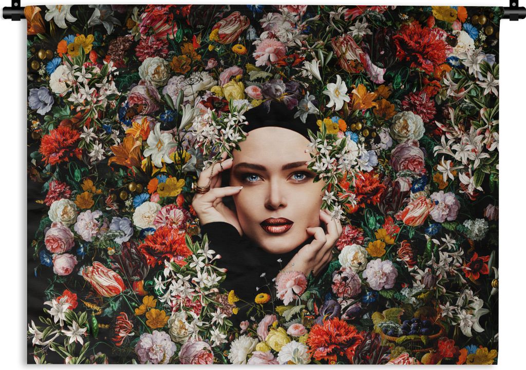 MuchoWow Wandteppich Wandbehang Blume - Frauen - Porträt - Botanisch 120x90 cm Tapisserie Dekoration Wandtuch - Wohnen - Aufhänger für die Wand