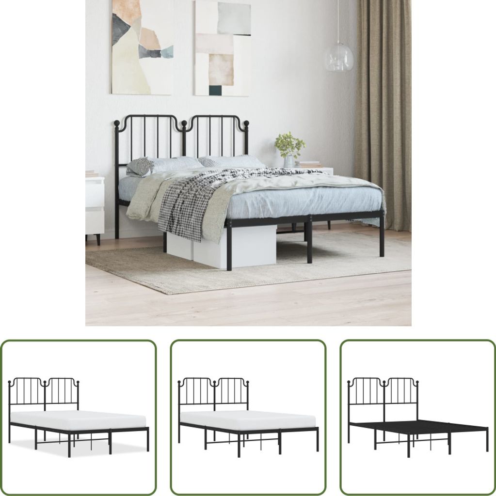 The Living Store Bettgestell mit Kopfteil Metall Schwarz 120x200 cm